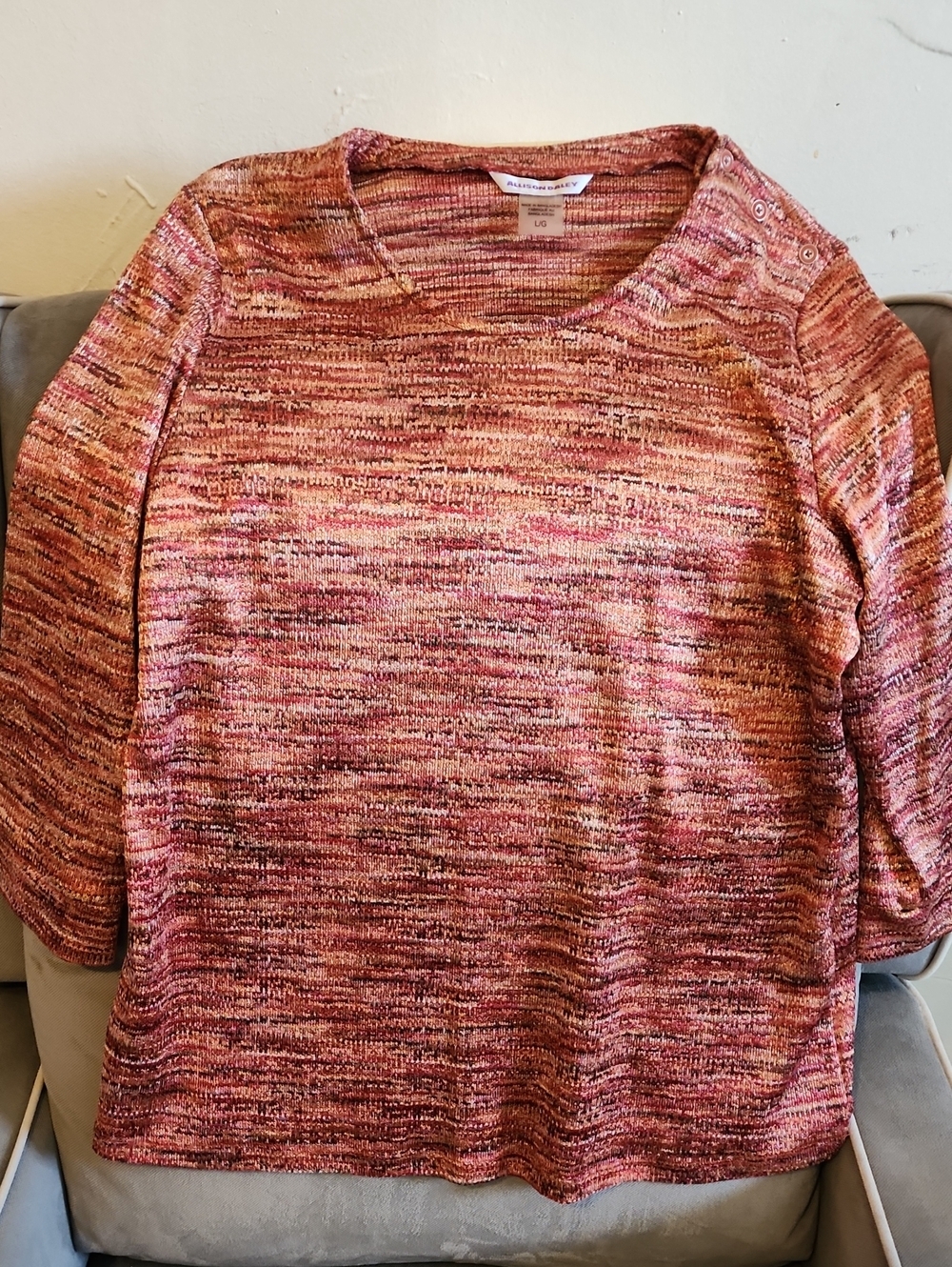 Allison Daley 3/4 Sleeve Mixed Pink & Rust Knit Top
